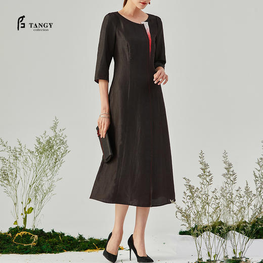 TANGY Collection/天意精品2021年秋季新品真丝吊染钉珠莨绸连衣裙 商品图0