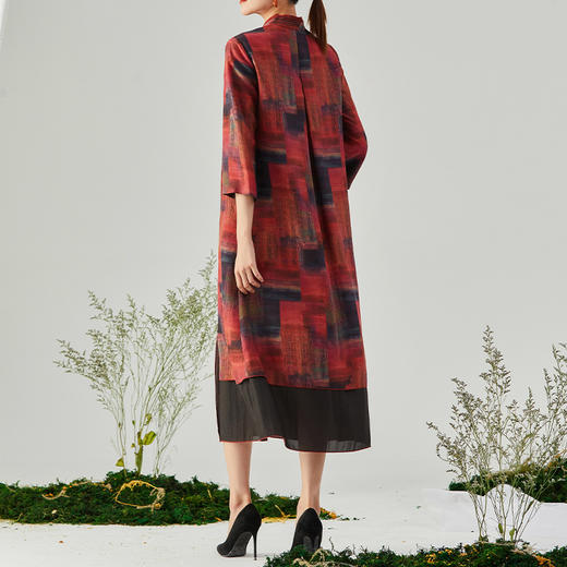 TANGY Collection/天意精品2021年秋季新品真丝印染莨绸拼撞连衣裙 商品图2