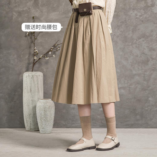 famecoco范可儿纯色半身裙女秋季a字百褶裙中长款F216HA009 商品图0