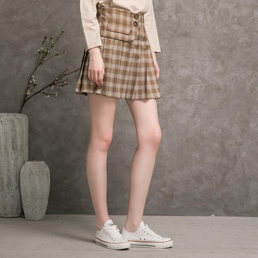 famecoco范可儿a字短裙女秋遮胯格子半身百褶裙F216HA012 商品图1