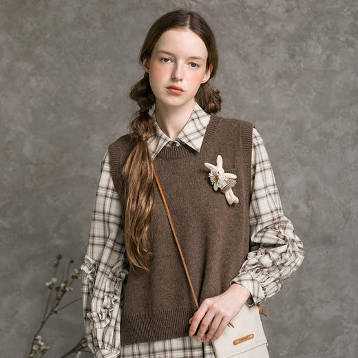 Famecoco范可儿短款针织马甲女秋季圆领羊毛小背心F216CA009 商品图0