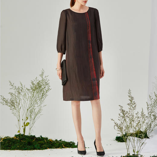 TANGY Collection/天意精品2021年秋季新品真丝印染莨绸拼撞连衣裙 商品图1