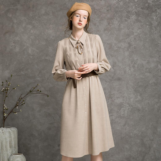 Famecoco范可儿连衣裙秋气质垂坠复古中长款衬衫裙F216FA001 商品图2