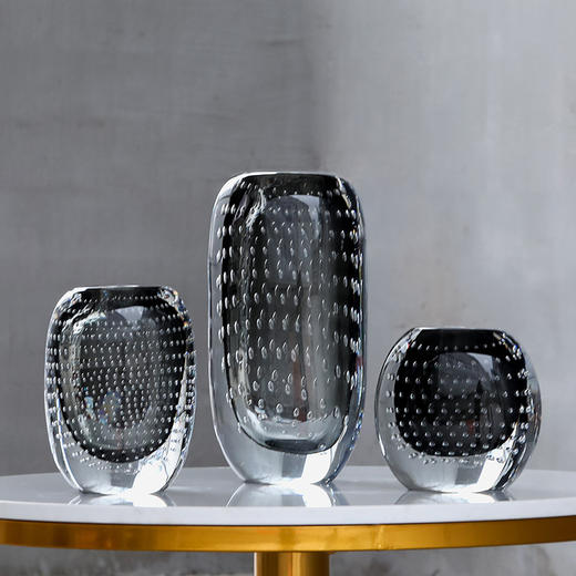 Bixuan 现代艺术透明厚底气泡玻璃花瓶 样板间客厅餐桌装饰花器 商品图3