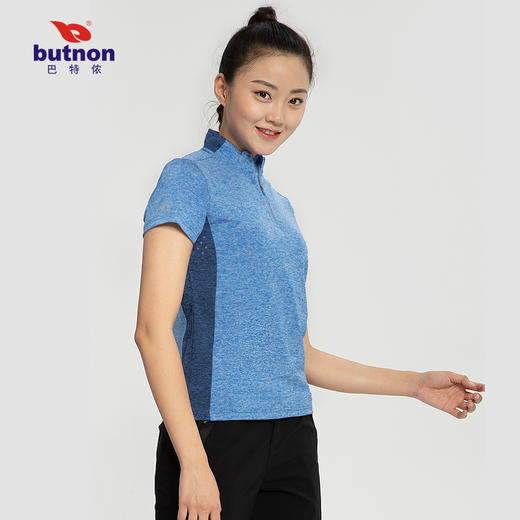 9116巴特侬 运动T恤女短袖立领拉链上装夏季新品透气速干衣运动服拼色针织上衣 商品图3