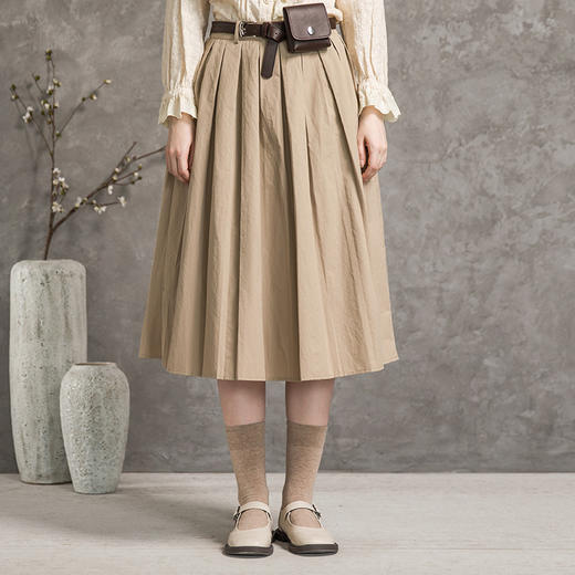 famecoco范可儿纯色半身裙女秋季a字百褶裙中长款F216HA009 商品图1