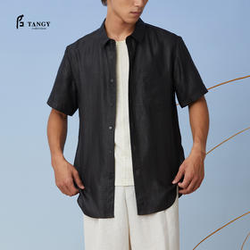 TANGY Collection天意精品2021年春夏新品真丝莨绸翻领短袖衬衫