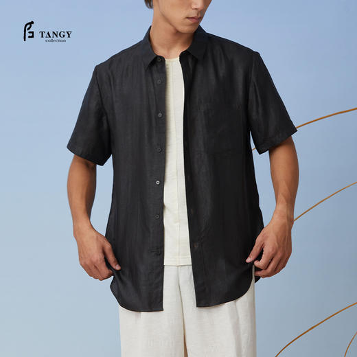 TANGY Collection天意精品2021年春夏新品真丝莨绸翻领短袖衬衫 商品图0