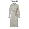 VIMAGE纬漫纪秋季新款系带束腰优雅纯色显瘦连衣裙V1607210 商品缩略图5
