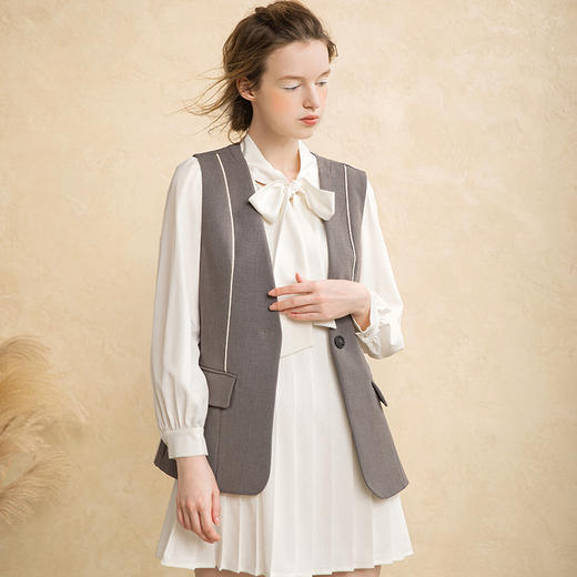 famecoco范可儿套装女秋时尚马甲衬衫两件套F216EC008 商品图1