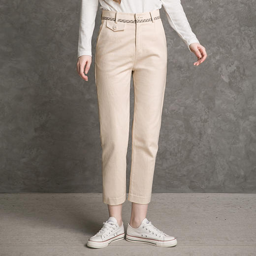 famecoco范可儿纯棉烟管裤女秋款拼接格纹休闲裤F216GA003 商品图2