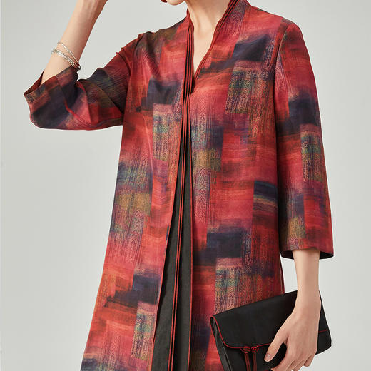 TANGY Collection/天意精品2021年秋季新品真丝印染莨绸拼撞连衣裙 商品图3