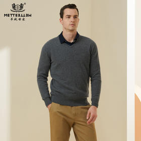 METTE羊绒世家2021年秋冬男士100%羊绒衫V领长袖针织内搭保暖毛衣