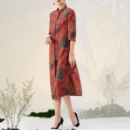TANGY Collection/天意精品2021年秋季新品真丝印染中式立领连衣裙 商品图1