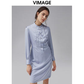 VIMAGE纬漫纪秋季新品通勤简约长袖立领H裙连衣裙VC2107224