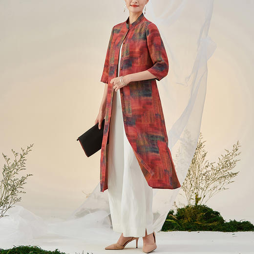 TANGY Collection/天意精品2021年秋季新品真丝印染中式立领连衣裙 商品图3