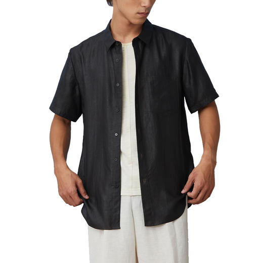 TANGY Collection天意精品2021年春夏新品真丝莨绸翻领短袖衬衫 商品图4