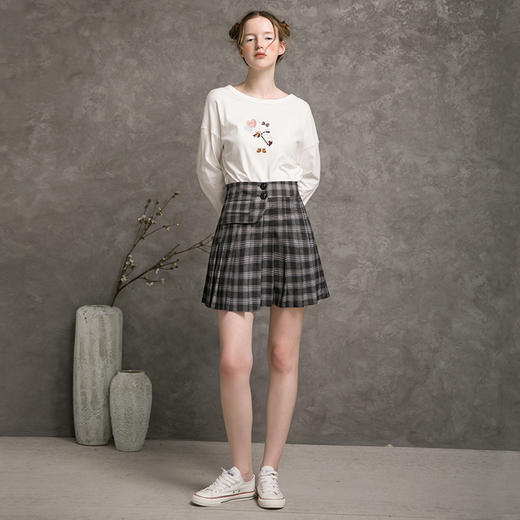 famecoco范可儿a字短裙女秋遮胯格子半身百褶裙F216HA012 商品图2