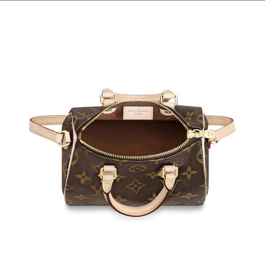 【欧洲专柜直供】LOUIS VUITTON 路易·威登 NanoSpeedv经典老花帆布拼牛皮手提单肩斜挎包 百搭便携通勤女款棕色经典必入款 M81085 商品图3