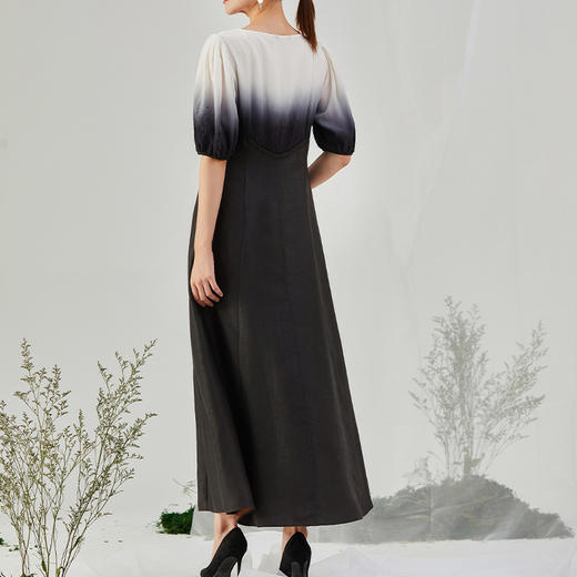 TANGY Collection/天意精品2021年秋季新品吊染拼撞莨绸高腰连衣裙 商品图2