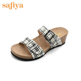 商场同款 | Safiya索菲娅2019夏季凉拖一字带坡跟可外穿拖鞋SF92110104