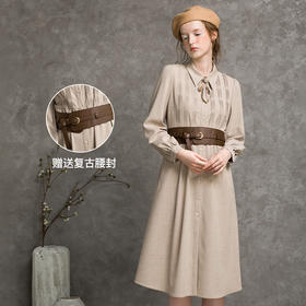 Famecoco范可儿连衣裙秋气质垂坠复古中长款衬衫裙F216FA001