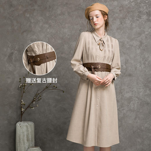 Famecoco范可儿连衣裙秋气质垂坠复古中长款衬衫裙F216FA001 商品图0