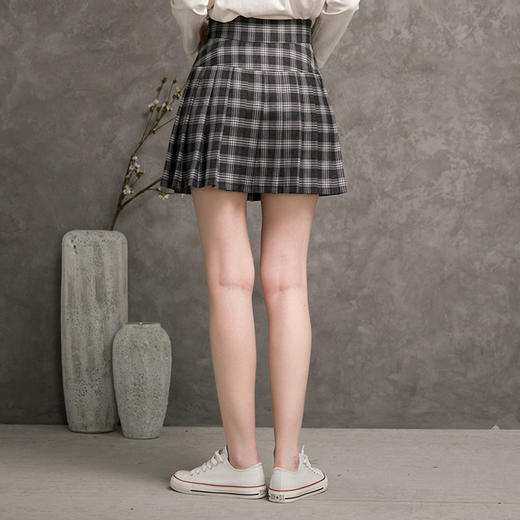 famecoco范可儿a字短裙女秋遮胯格子半身百褶裙F216HA012 商品图3
