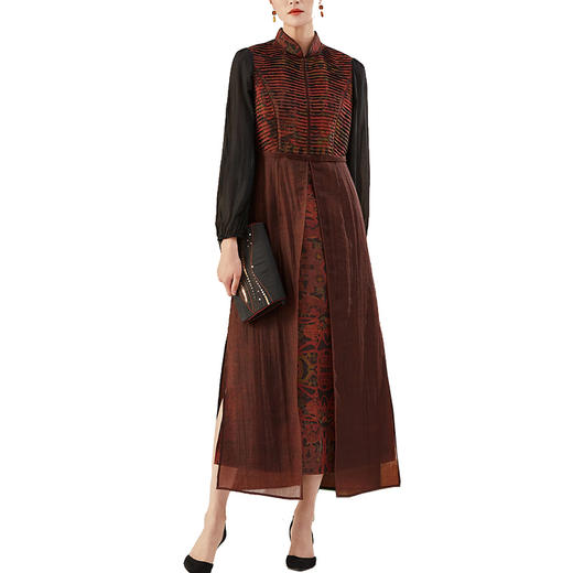 TANGY Collection/天意精品2021年秋季新品真丝印花捏褶莨绸连衣裙 商品图4