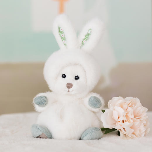 伽百利斯诺曼白色兔帽熊毛绒W2173C毛绒玩具公仔睡觉抱枕安抚陪伴玩偶男孩女孩礼物 商品图0