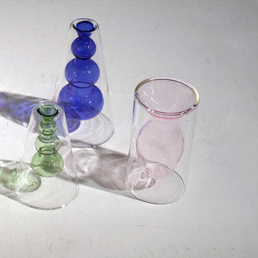 碧轩北欧彩色透明玻璃花瓶家居客厅创意时尚摆件插花干花装饰花器 商品图1