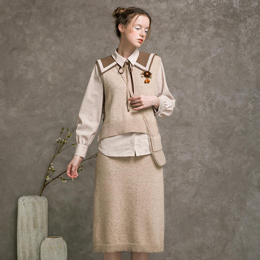 famecoco范可儿套装裙秋气质时尚绵羊毛两件套裙子F216EA014 商品图1
