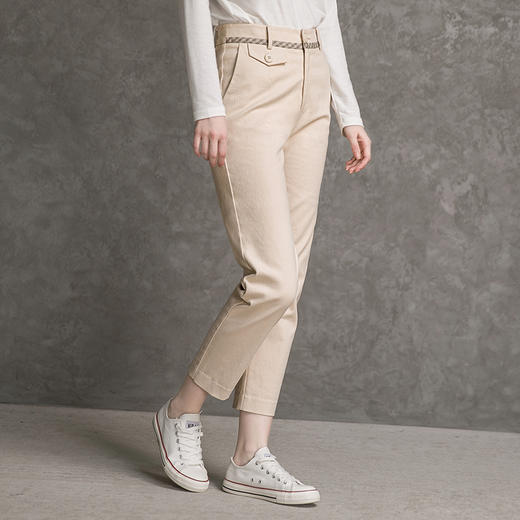 famecoco范可儿纯棉烟管裤女秋款拼接格纹休闲裤F216GA003 商品图3