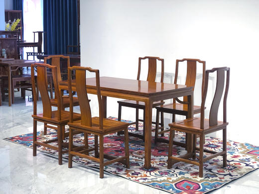 红桥红  家具严选  缅甸花梨（大果紫檀）【148 马蹄腿霸王枨 方餐桌 七件套】 商品图2