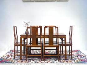 红桥红  家具严选  缅甸花梨（大果紫檀）【148 马蹄腿霸王枨 方餐桌 七件套】