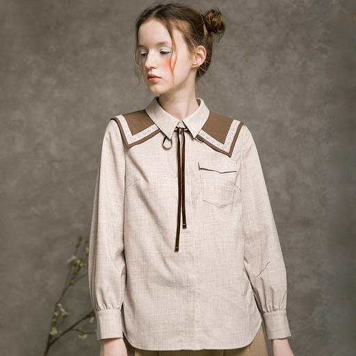 famecoco范可儿女士衬衫秋季文艺绣花百搭开衫衬衣F216BH006 商品图2
