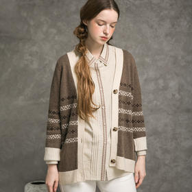 famecoco范可儿针织开衫女秋长袖提花毛衣外套F216DA004