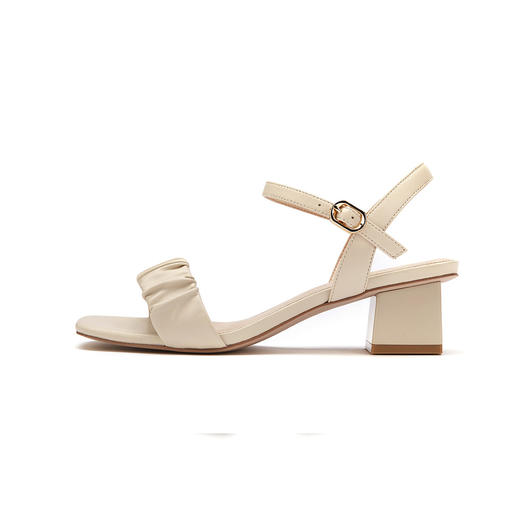 21年夏季新款露趾凉鞋一字带时装凉鞋粗跟羊皮褶皱女凉鞋T21BG23761 商品图2