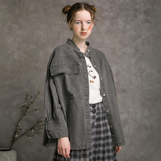 Famecoco范可儿牛仔外套女秋设计感百搭短外套F215AB110 商品图2