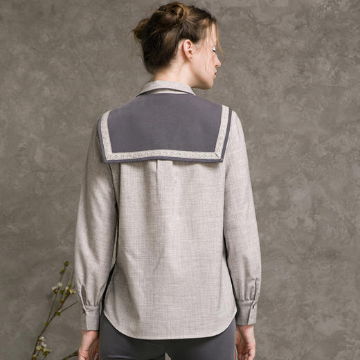 famecoco范可儿女士衬衫秋季文艺绣花百搭开衫衬衣F216BH006 商品图3