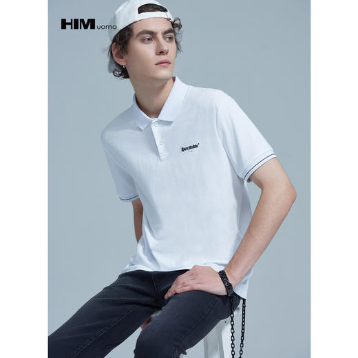 HIM漢崇 舒适微弹POLO衫男商务休闲字母印花短袖反领T恤 2026夏季 商品图2
