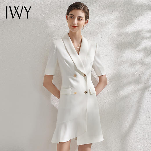 IWY/白色西装连衣裙女短袖时尚通勤高端工作服收腰修身气质职业套裙Q11255 商品图0