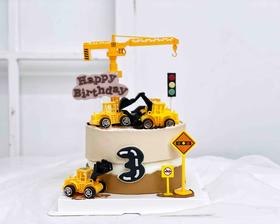挖掘机吊车汽车周岁蛋糕
