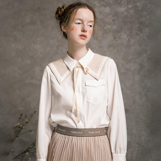 famecoco范可儿女士衬衫秋季文艺绣花百搭开衫衬衣F216BH006 商品图0