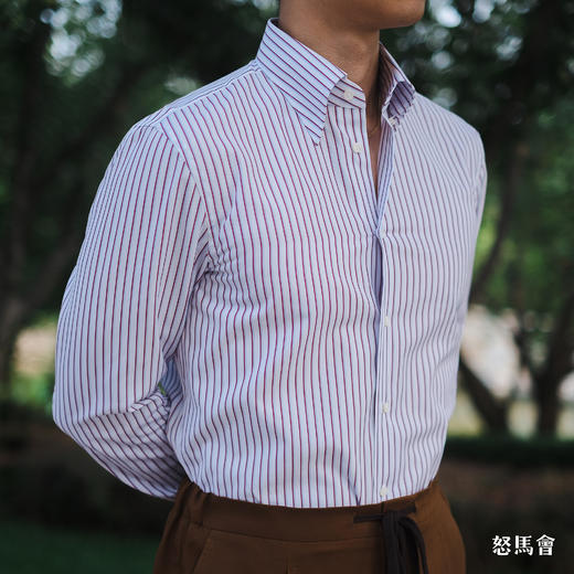 Merino Brothers 120支双股埃及棉白色红条纹暗纽扣领意式工艺衬衫 商品图1