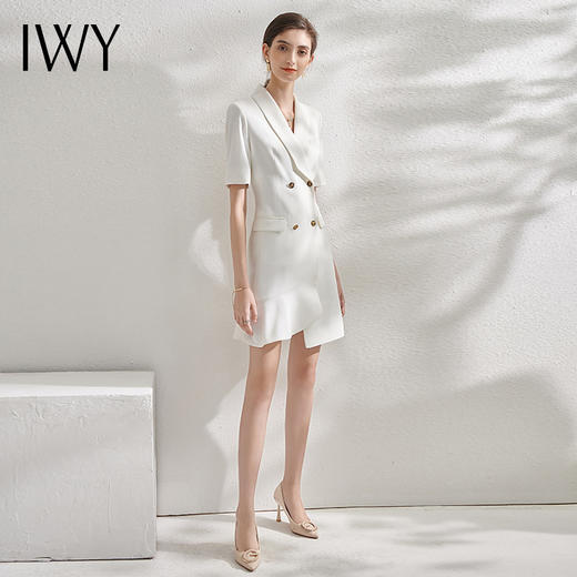 IWY/白色西装连衣裙女短袖时尚通勤高端工作服收腰修身气质职业套裙Q11255 商品图2