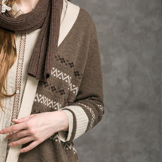 famecoco范可儿针织开衫女秋长袖提花毛衣外套F216DA004 商品图1