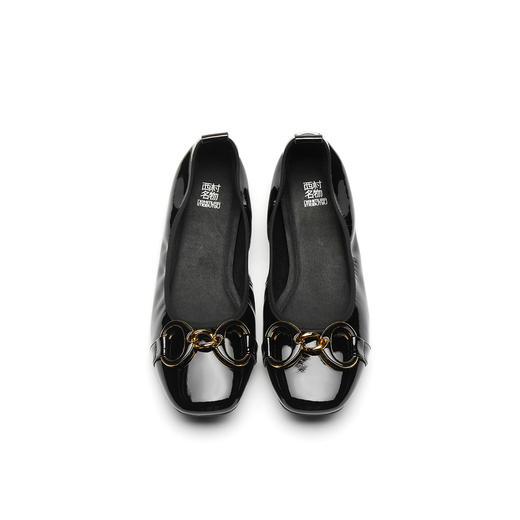 西村名物2021年新款舒软休闲平跟女单鞋浅口百搭牛漆皮圆头奶奶鞋T21AE15511 商品图1