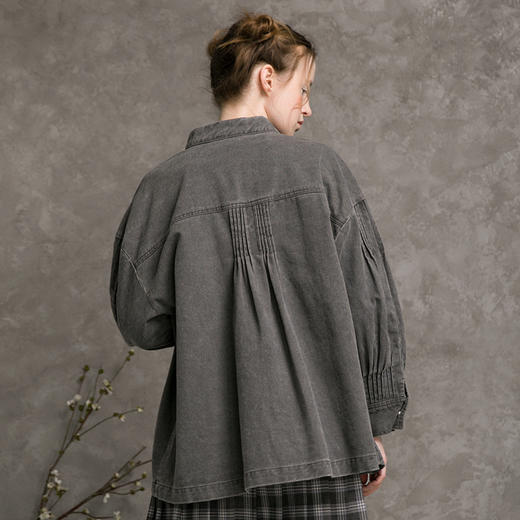 Famecoco范可儿牛仔外套女秋设计感百搭短外套F215AB110 商品图3