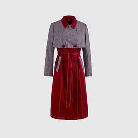 拼色搭片风衣(附腰带）